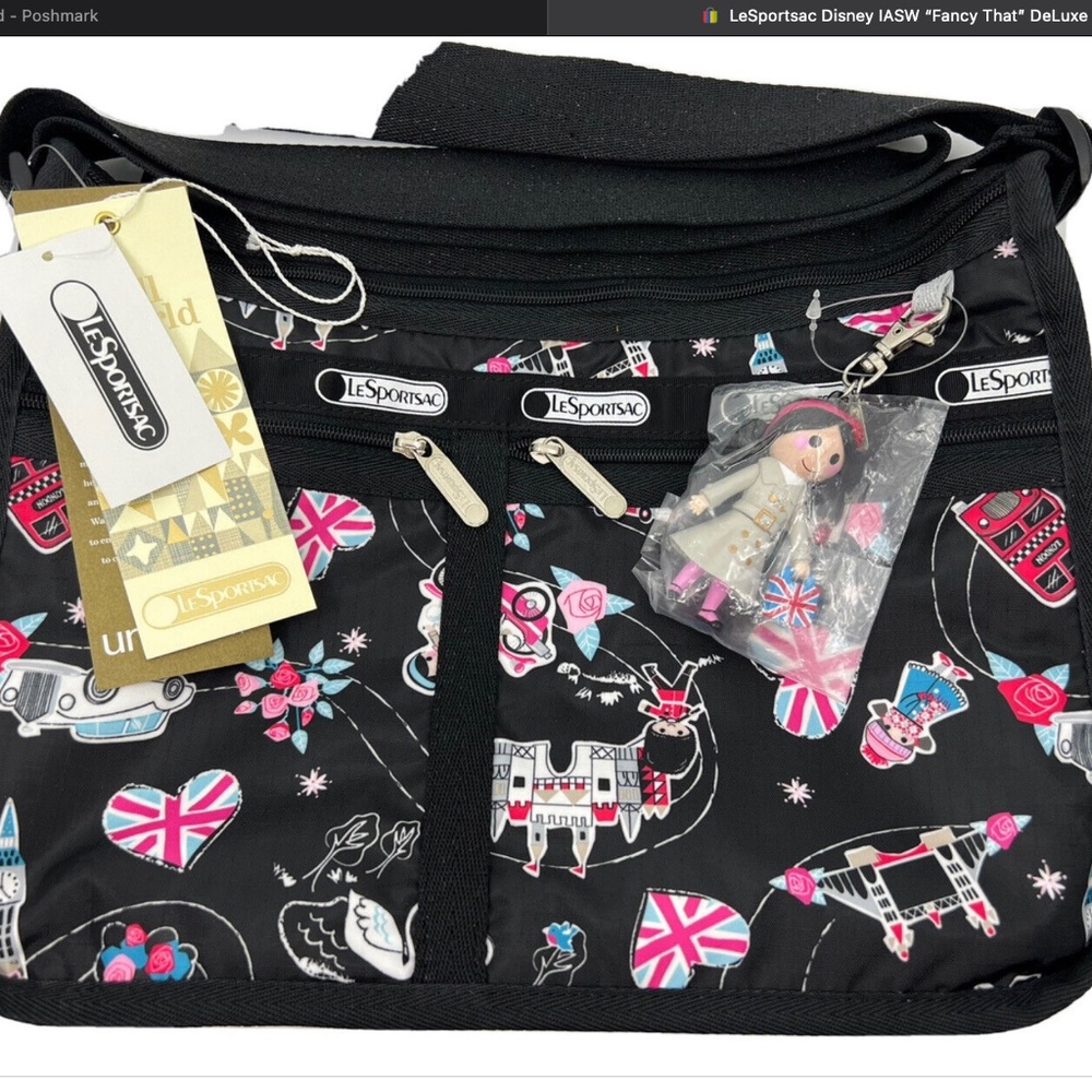 LeSportsac Disney IASW “Fancy That” DeLuxe Everyday Bag, Pouch +Charm VHTF NWT